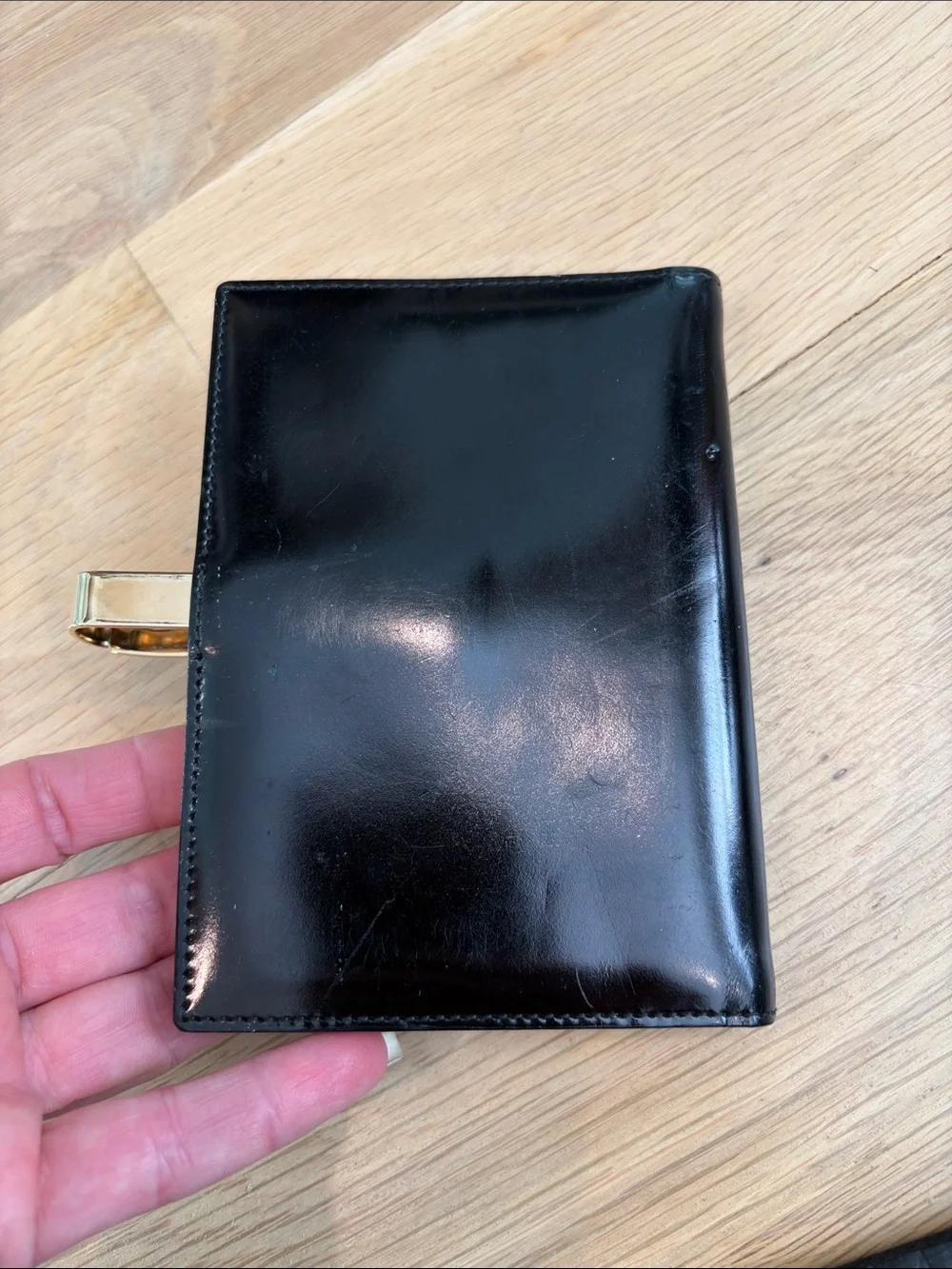 Gucci Black Patent Leather address book with Gold-Tone Clasp